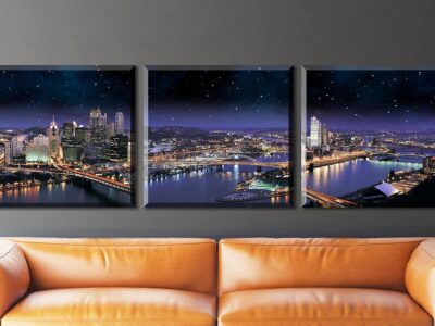 Pittsburgh skyline, Wall canvas, 3 panels canvas Pittsburgh  photo, Pittsburgh skyline  at night city, Pittsburgh art, Pittsburgh home decor