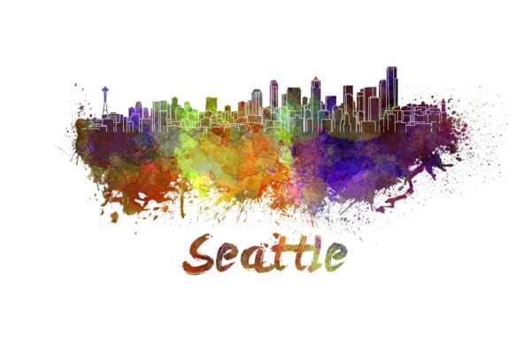 Seattle skyline watercolor canvas, SeattleCanvas Print, Seattle wall art, Seattle  Canvas Wall Art,Seattle Washington watercolor
