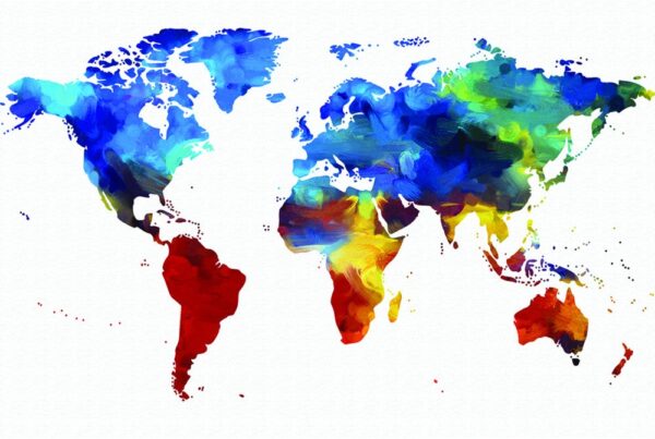World Map wall art water color , Canvas large map, Wall art map, 3 panel or single panel,  As large as 4 x 6 FEET, Watercolor world map