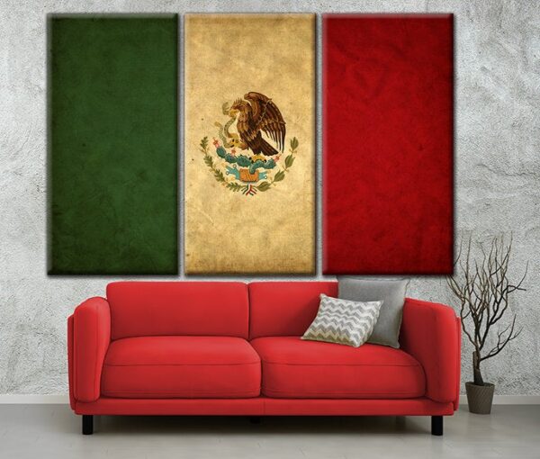 Vintage Mexico Flag on Canvas, Mexico Wall Art, Mexico Photo flag on canvas, Single or Multiple Panels Mexico flag Mexican culture