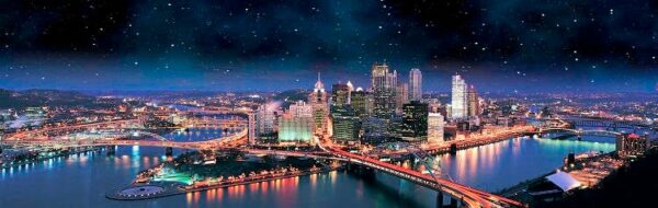 Pittsburgh skyline, Wall canvas, 3 panels canvas Pittsburgh  photo, Pittsburgh skyline  at night city, Pittsburgh art, Pittsburgh home decor