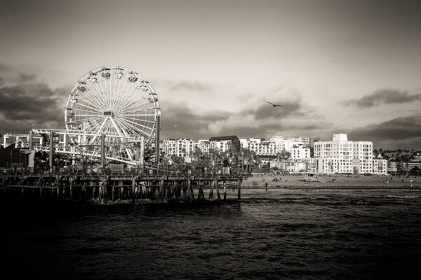 Santa Monica Pier Californina skyline canvas, Santa Monica wall canvas, 3 panel or single panel art, California photo, Ferris Wheel wall art