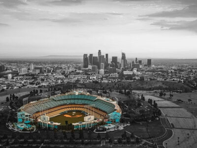 Dodger Stadium Canvas , LA Skyline  Printed on Canvas,B&W skyline, Large LA Dodgers Print, Baseball wall art, Canvas gifts, art