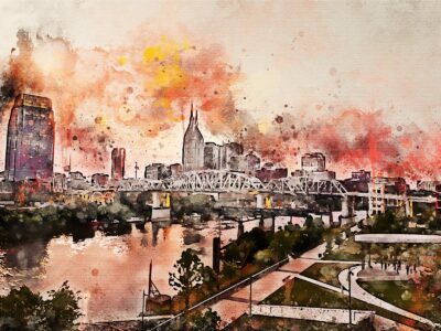 Nashville skyline watercolor canvas, Nashville Canvas, Nashville watercolor, Nashville  wall canvas Nashville wall art, Nashville watercolor