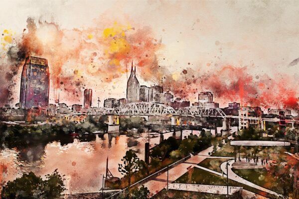 Nashville skyline watercolor canvas, Nashville Canvas, Nashville watercolor, Nashville  wall canvas Nashville wall art, Nashville watercolor