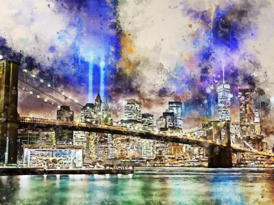 Manhattan watercolor canvas, Manhattan skyline watercolor,  Wall canvas, New York watercolor canvas, New York City skyline watercolor canvas