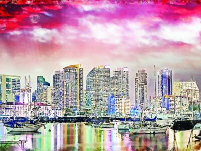 San Diego Californina watercolor skyline canvas, San Diego watercolor San Diego art, San Diego photo, San Diego wall art