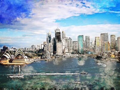 Sydney watercolor Canvas, City skyline, Large Sydney Australia watercolor, Austraila  wall art, Canvas gifts, art, Australia vacation