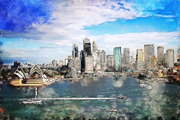Sydney watercolor Canvas, City skyline, Large Sydney Australia watercolor, Austraila  wall art, Canvas gifts, art, Australia vacation