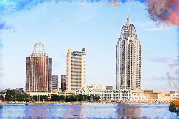 Mobile Alabama watercolor canvas,Mobile watercolor Canvas Wall Art, Mobile  wall art canvas, Mobile Alabama watercolor framed canvas art