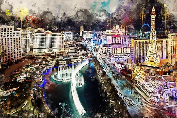 Las Vegas watercolor skyline, Las Vegas skyline print, Wall canvas, Watercolor print Las Vegas Las Vegas at night photo, Las Vegas art print