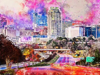 Raleigh watercolor, Raleigh Canvas Print, Raleigh North Carolina watercolor, Raleigh Skyline watercolor, Gift Ideas, Raleigh watercolor
