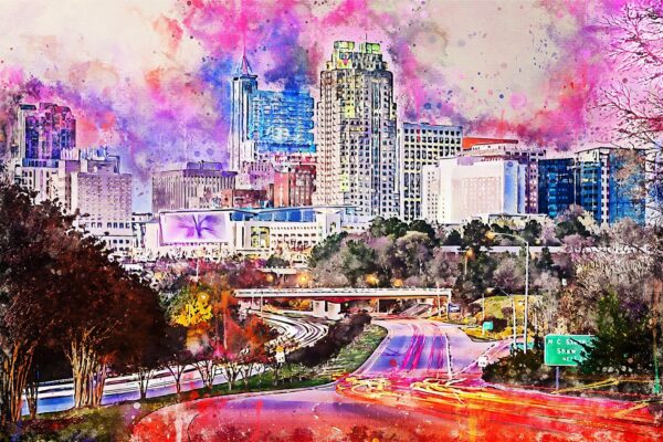 Raleigh watercolor, Raleigh Canvas Print, Raleigh North Carolina watercolor, Raleigh Skyline watercolor, Gift Ideas, Raleigh watercolor