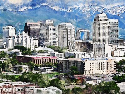 Salt Lake City skyline watercolor canvas, Salt Lake City  watercolor Canvas Wall Salt Lake City watercolor