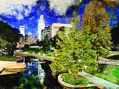 Omaha Nebraska watercolor skyline canvas, Omaha watercolor Canvas Wall Art, Omaha Kansas wall art canvas, Omaha framed canvas art