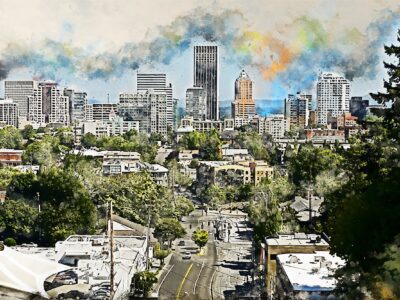 Portland Oregon watercolor skyline canvas, Portland watercolor Canvas Wall Art, Portland Oregon wall art canvas, Portland framed canvas art