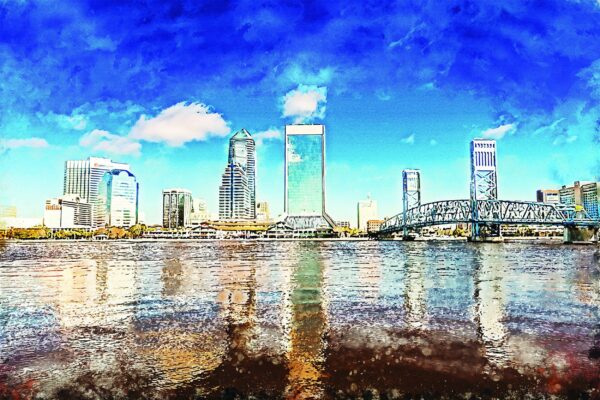 Jacksonville watercolor, Jacksonville Canvas, Jacksonville watercolor skyline, Jacksonville Wall canvas, Jacksonville wall art