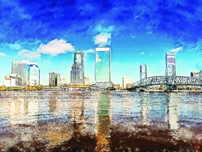 Jacksonville watercolor, Jacksonville Canvas, Jacksonville watercolor skyline, Jacksonville Wall canvas, Jacksonville wall art