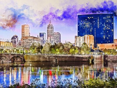 Indianapolis watercolor on canvas, Indianapolis skyline watercolor, Indianapolis wall canvas, Indianapolis night Indianapolis art,watercolor