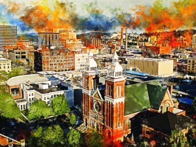 Spokane skyline watercolor canvas, Spokane watercolor Spokane watercolor Wall Art, Spokane wall art canvas,Spokane  wall art,