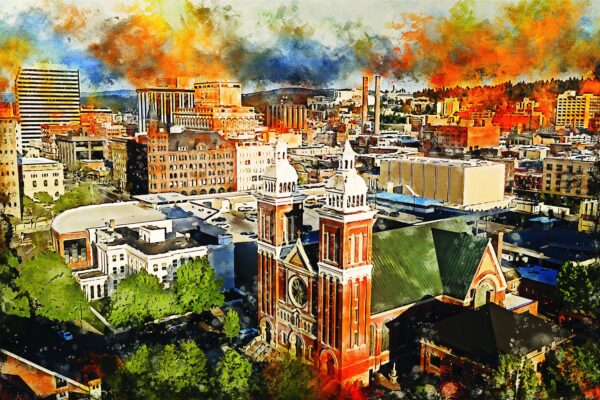 Spokane skyline watercolor canvas, Spokane watercolor Spokane watercolor Wall Art, Spokane wall art canvas,Spokane  wall art,
