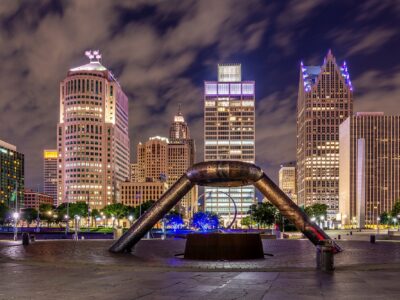 Detroit skyline Printed on Canvas, Detroit Michigan City skyline, Large Detroit Print, Detroit wall art, Canvas gifts, art