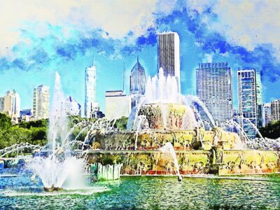 Chicago watercolor skyline, Chicago watercolor Canvas, Chicago canvas skyline, Grant Park Wall canvas, Chicago canvas, Chicago Illinois wall