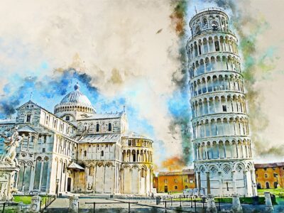 Leaning Tower of Pisa watercolor canvas Leaning Tower of Pisa Italy Canvas,  Watercolor canvas, Italian Riviera, Italy watercolor