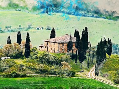 Tuscany canvas Tuscany Italy Canvas, Tuscany Hills Villa, Watercolor canvas, Italian Riviera, Tuscany watercolor