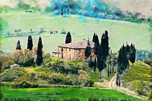 Tuscany canvas Tuscany Italy Canvas, Tuscany Hills Villa, Watercolor canvas, Italian Riviera, Tuscany watercolor