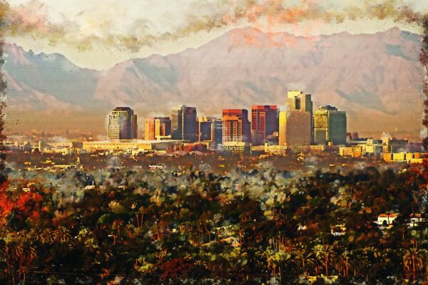 Phoenix Arizona watercolor, Phoenix watercolor Canvas, Phoenix skyline watercolor, Phoenix wall canvas,, Phoenix photo, Phoenix wall art