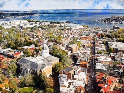 Annapolis skyline watercolor,  Annapolis watercolor Canvas,  Annapolis Maryland Canvas Wall Art, Annapolis watercolor, Annapolis capital