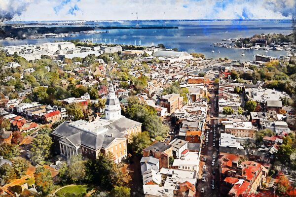 Annapolis skyline watercolor,  Annapolis watercolor Canvas,  Annapolis Maryland Canvas Wall Art, Annapolis watercolor, Annapolis capital