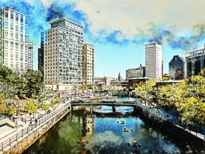 Providence RI watercolor skyline, Providence watercolor canvas art, Providence RI print on canvas,Providence Rhode Island wall art