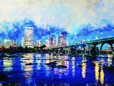 Richmond Virginia watercolor, Richmond watercolor Canvas, Richmond James River skyline, Richmond Wall canvas, Virginia skyline art