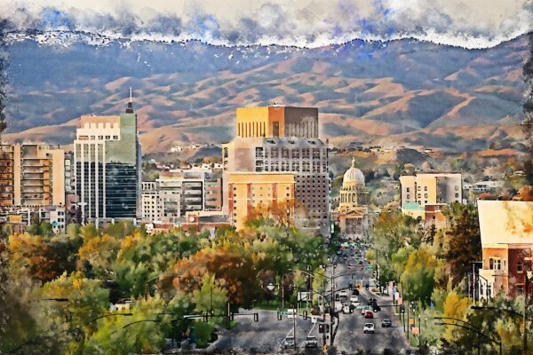 Boise Idaho watercolor canvas, Boise Idaho Watercolor, Boise Canvas Wall Art, Idaho wall  canvas, Boise art, Boise Idaho skyline canvas