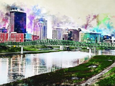 Dayton Ohio watercolor canvas,Dayton watercolor Canvas, Dayton Canvas Wall Art,   Dayton wall art,  Day printed on canvaston Ohio