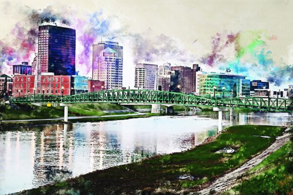 Dayton Ohio watercolor canvas,Dayton watercolor Canvas, Dayton Canvas Wall Art,   Dayton wall art,  Day printed on canvaston Ohio