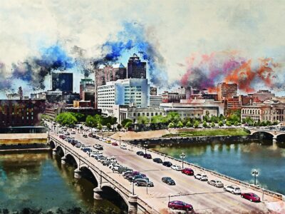Des Moines watercolor canvas, Des Moines watercolor Canvas, Des Moines Canvas art,  Des Moines print Des Moines  wall art, Des Moines Iowa