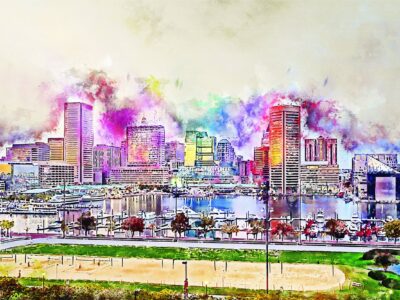 Baltimore watercolor canvas, Baltimore watercolor Canvas,  Baltimore wall canvas, Inner Harbor watercolor art print, Baltimore south decor