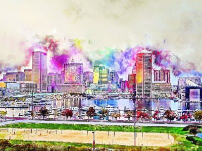 Baltimore watercolor canvas, Baltimore watercolor Canvas,  Baltimore wall canvas, Inner Harbor watercolor art print, Baltimore south decor