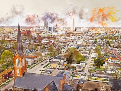 Fort Wayne watercolor on canvas, Fort Wayne skyline watercolor, Fort Wayne wall canvas, Fort Wayne wall art