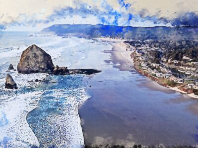 Cannon Beach Oregon watercolor canvas, Cannon Beach watercolor Canvas Wall Art, Cannon Beach Oregon wall art canvas, Cannon beach canvas art