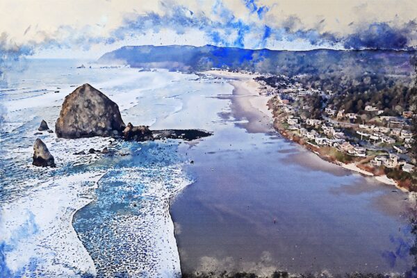 Cannon Beach Oregon watercolor canvas, Cannon Beach watercolor Canvas Wall Art, Cannon Beach Oregon wall art canvas, Cannon beach canvas art