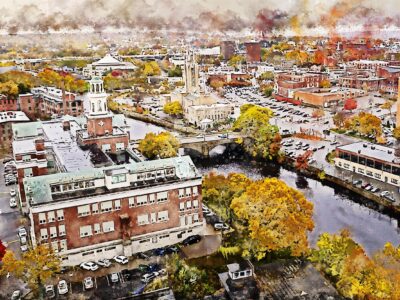 Pawtucket RI watercolor skyline, Pawtucket watercolor canvas art, Pawtucket RI print on canvas, Pawtucket Rhode Island wall art
