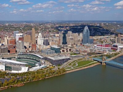 Cincinnati Great American, Paul Brown stadium canvas aerial view skyline, Cincinnati Canvas, Great American park, Cincinnati art,