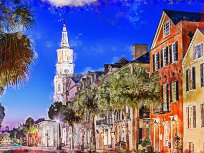 Charleston SC watercolor street scene canvas, Charleston Canvas,  Charleston wall canvas, Charleston watercolor Charleston south decor