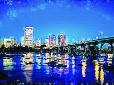 Richmond Virginia watercolor, Richmond watercolor Canvas, Richmond James River skyline, Richmond Wall canvas, Virginia skyline art