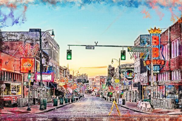 Memphis Tennessee  Beale Street Memphis watercolor Canvas,  Memphis Beale Street watercolor wall canvas, Memphis wall art, Blues wall art