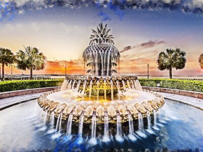 Charleston SC watercolor on canvas, Charleston watercolor canvas , Pineapple art, Charleston photo wall art print, Charleston  watercolor